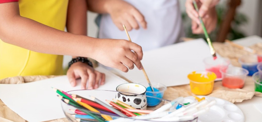 Children painting.