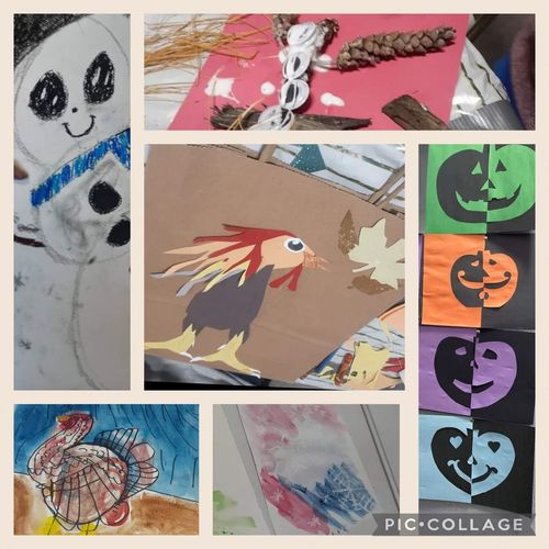 Collage of children's artwork.