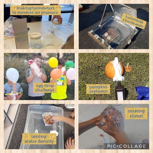 Collage of children doing science experiments.